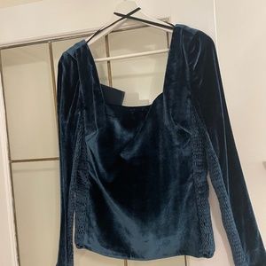 Rebecca Taylor fitted, velvet, storm-blue top